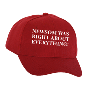 High-resolution digital PNG file with the phrase ‘Newsom Was Right About Everything’ in bold serif font, transparent background, printable for apparel, mugs, hats, and other merchandise."